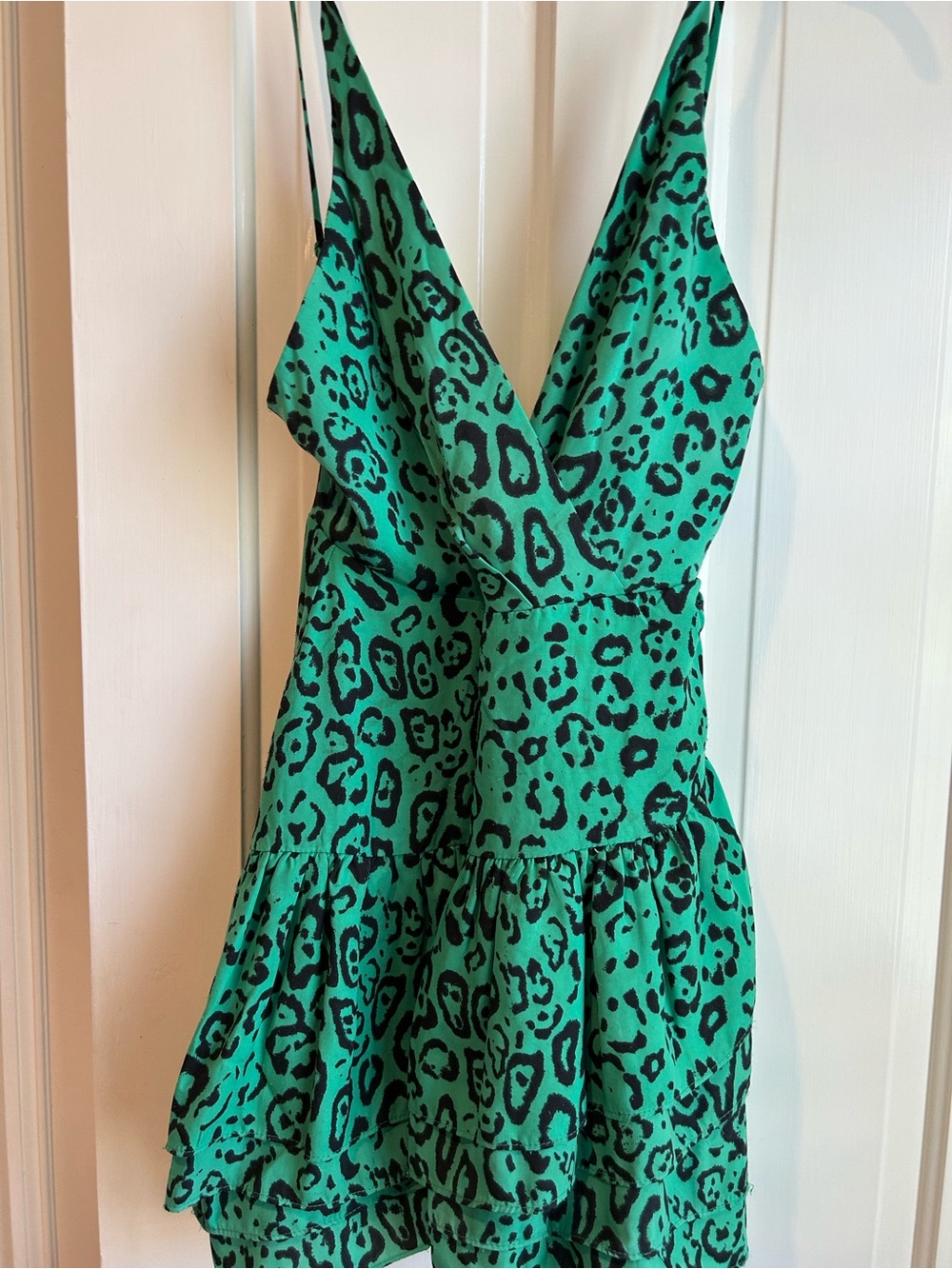 Green Leopard Print Ruffle Dress.